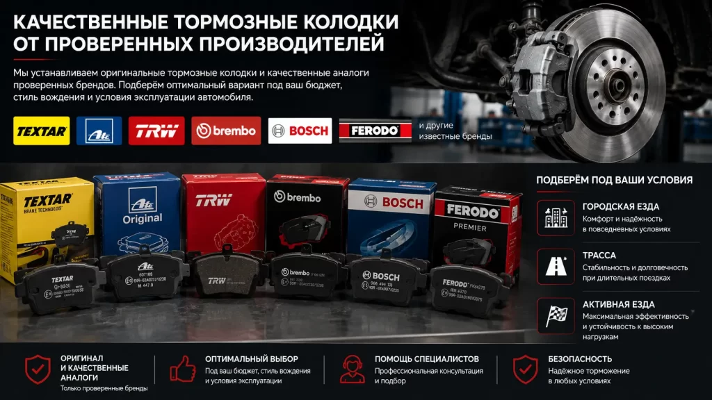 Подбор и установка тормозных колодок Textar, ATE, TRW, Brembo, Bosch и Ferodo в Минске