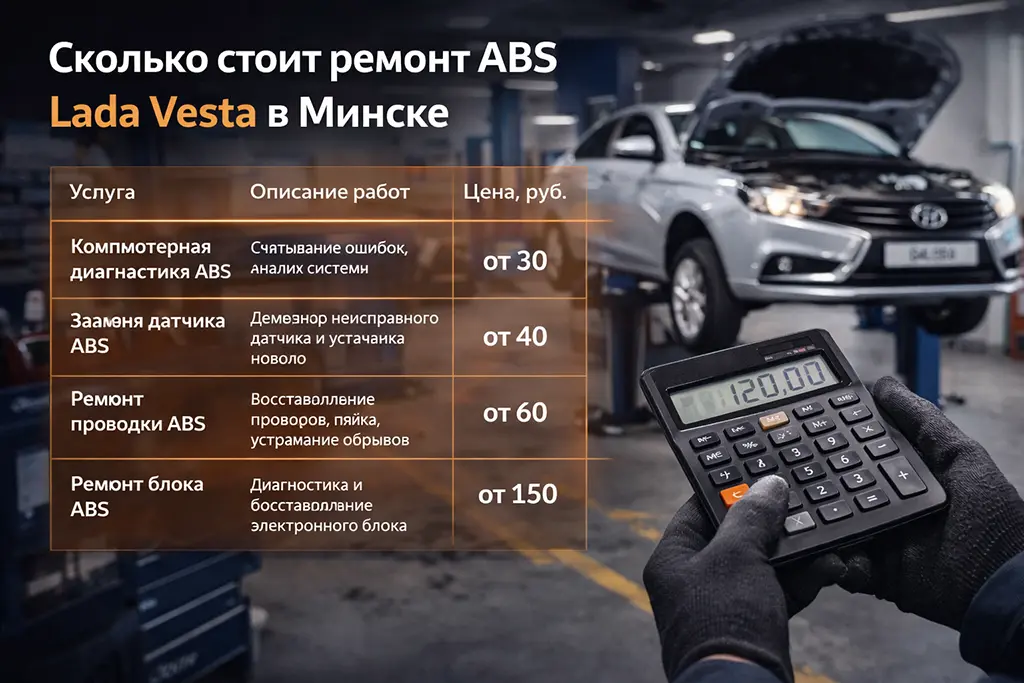 стоимость ремонта ABS Lada Vesta в Минске диагностика замена датчика и ремонт системы ABS автомобиля