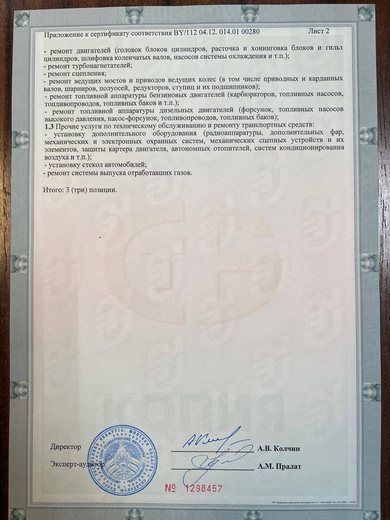 Приложение 2 к сертификату соответствия — перечень услуг